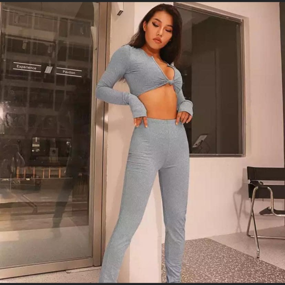 Two Piece Legging Set Long Sleeve Crop Top